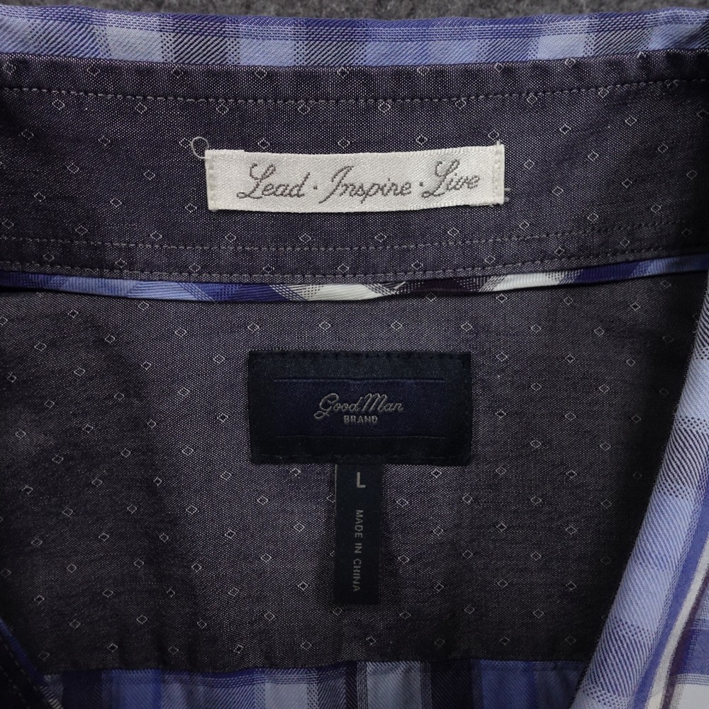 Good Man Brand Button Down Shirt Men's Large Plaid Short Sleeve Blue - Picture 4 of 10